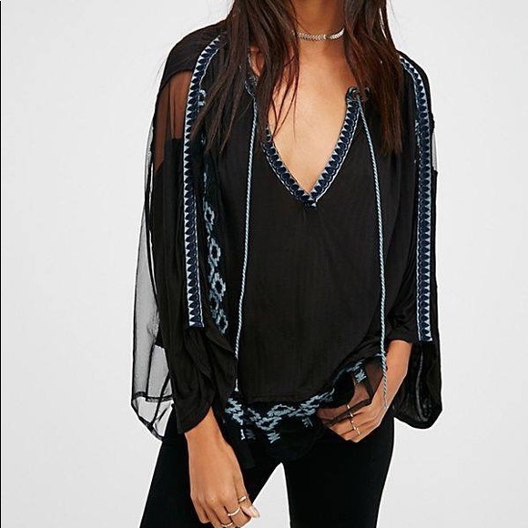 Free People Tops - Free People | Eden Black Emboridered Boho Blouse